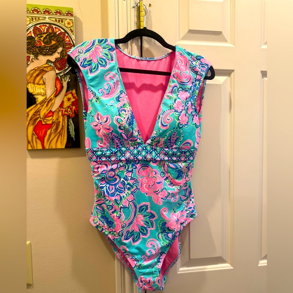 Lilly Pulitzer Teal & Pink Floral One-Piece Swimsuit